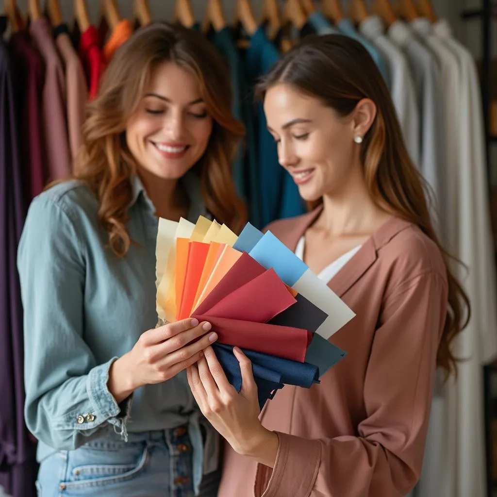 Asesora realizando una consulta de paleta de colores