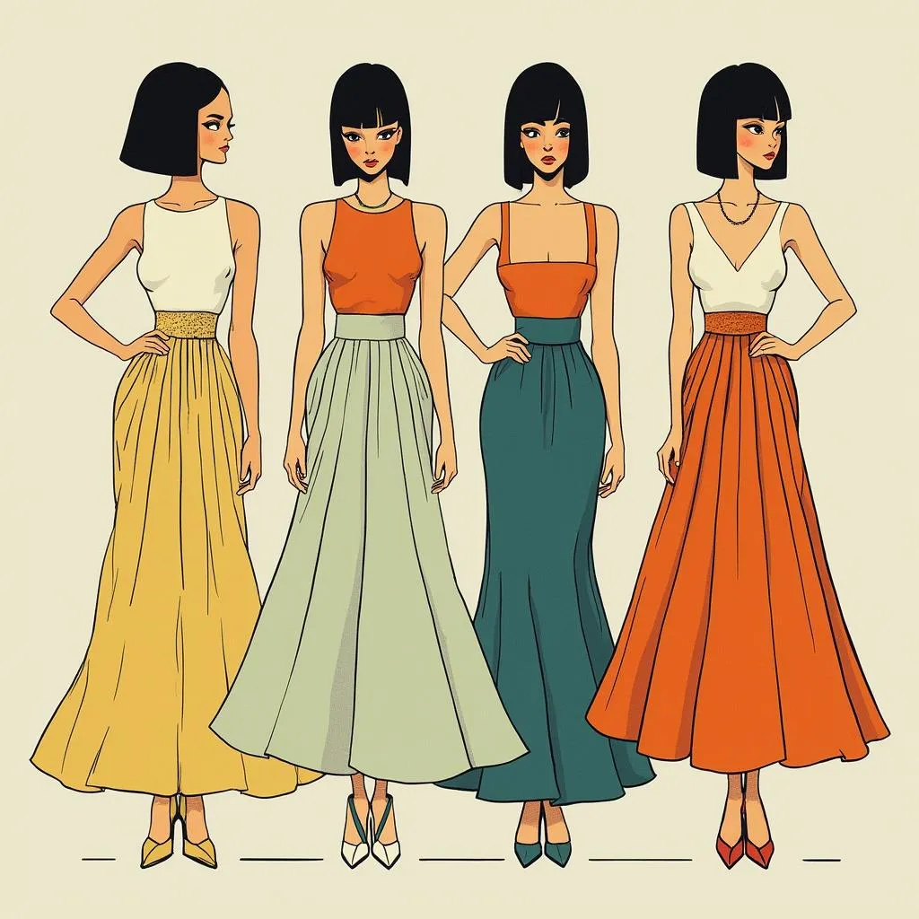 Ilustración de moda para cuerpo tipo triángulo invertido